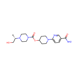 C[C@@H](CO)N1CCN(C(=O)OC2CCN(c3ccc(C(N)=O)cn3)CC2)CC1 ZINC000223494814