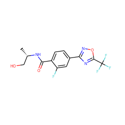 C[C@@H](CO)NC(=O)c1ccc(-c2noc(C(F)(F)F)n2)cc1F ZINC000142945859