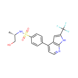 C[C@@H](CO)NS(=O)(=O)c1ccc(-c2ccnc3[nH]c(C(F)(F)F)cc23)cc1 ZINC000095557535