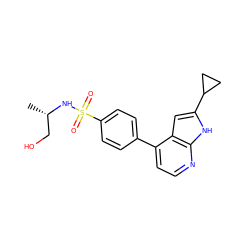 C[C@@H](CO)NS(=O)(=O)c1ccc(-c2ccnc3[nH]c(C4CC4)cc23)cc1 ZINC000095553687