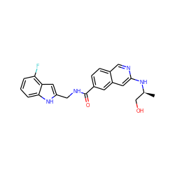 C[C@@H](CO)Nc1cc2cc(C(=O)NCc3cc4c(F)cccc4[nH]3)ccc2cn1 ZINC000205439675