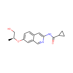 C[C@@H](CO)Oc1ccc2cc(NC(=O)C3CC3)ncc2c1 ZINC000144370137