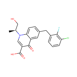 C[C@@H](CO)n1cc(C(=O)O)c(=O)c2cc(Cc3cccc(Cl)c3F)ccc21 ZINC000033818007