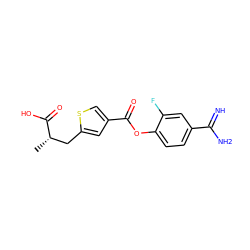 C[C@@H](Cc1cc(C(=O)Oc2ccc(C(=N)N)cc2F)cs1)C(=O)O ZINC000144316467