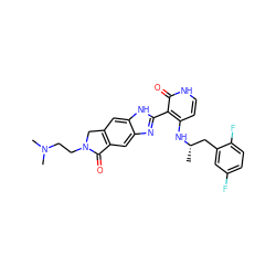 C[C@@H](Cc1cc(F)ccc1F)Nc1cc[nH]c(=O)c1-c1nc2cc3c(cc2[nH]1)CN(CCN(C)C)C3=O ZINC000113834235