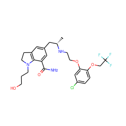 C[C@@H](Cc1cc2c(c(C(N)=O)c1)N(CCCO)CC2)NCCOc1cc(Cl)ccc1OCC(F)(F)F ZINC000653833248