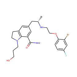 C[C@@H](Cc1cc2c(c(C(N)=O)c1)N(CCCO)CC2)NCCOc1ccc(F)cc1Br ZINC000653835865