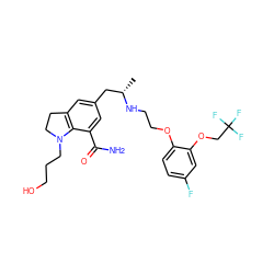 C[C@@H](Cc1cc2c(c(C(N)=O)c1)N(CCCO)CC2)NCCOc1ccc(F)cc1OCC(F)(F)F ZINC000653833203