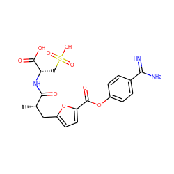 C[C@@H](Cc1ccc(C(=O)Oc2ccc(C(=N)N)cc2)o1)C(=O)N[C@@H](CS(=O)(=O)O)C(=O)O ZINC000145957133