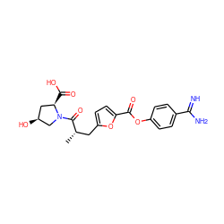 C[C@@H](Cc1ccc(C(=O)Oc2ccc(C(=N)N)cc2)o1)C(=O)N1C[C@@H](O)C[C@H]1C(=O)O ZINC000145961403