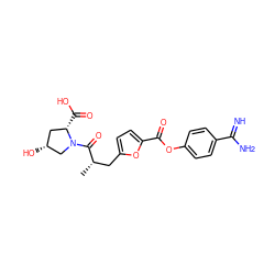 C[C@@H](Cc1ccc(C(=O)Oc2ccc(C(=N)N)cc2)o1)C(=O)N1C[C@H](O)C[C@@H]1C(=O)O ZINC000145971040