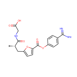 C[C@@H](Cc1ccc(C(=O)Oc2ccc(C(=N)N)cc2)o1)C(=O)NCC(=O)O ZINC000145951401