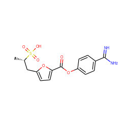 C[C@@H](Cc1ccc(C(=O)Oc2ccc(C(=N)N)cc2)o1)S(=O)(=O)O ZINC000145944825