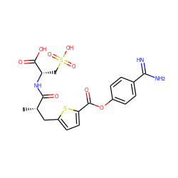 C[C@@H](Cc1ccc(C(=O)Oc2ccc(C(=N)N)cc2)s1)C(=O)N[C@@H](CS(=O)(=O)O)C(=O)O ZINC000145953527