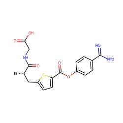 C[C@@H](Cc1ccc(C(=O)Oc2ccc(C(=N)N)cc2)s1)C(=O)NCC(=O)O ZINC000144360107