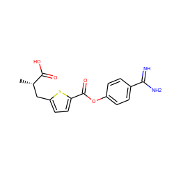 C[C@@H](Cc1ccc(C(=O)Oc2ccc(C(=N)N)cc2)s1)C(=O)O ZINC000144362903