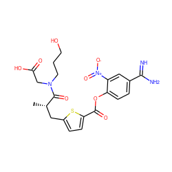 C[C@@H](Cc1ccc(C(=O)Oc2ccc(C(=N)N)cc2[N+](=O)[O-])s1)C(=O)N(CCCO)CC(=O)O ZINC000145956718