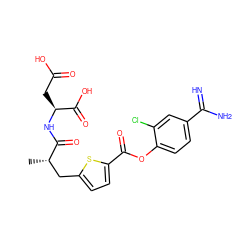 C[C@@H](Cc1ccc(C(=O)Oc2ccc(C(=N)N)cc2Cl)s1)C(=O)N[C@@H](CC(=O)O)C(=O)O ZINC000144315649