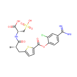 C[C@@H](Cc1ccc(C(=O)Oc2ccc(C(=N)N)cc2Cl)s1)C(=O)N[C@@H](CS(=O)(=O)O)C(=O)O ZINC000144384876