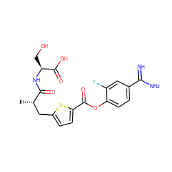 C[C@@H](Cc1ccc(C(=O)Oc2ccc(C(=N)N)cc2F)s1)C(=O)N[C@@H](CO)C(=O)O ZINC000169698916