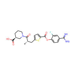 C[C@@H](Cc1ccc(C(=O)Oc2ccc(C(=N)N)cc2F)s1)C(=O)N1CCC[C@H](C(=O)O)C1 ZINC000145981456