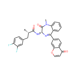 C[C@@H](Cc1ccc(F)c(F)c1)C(=O)N[C@H]1N=C(c2ccc3c(=O)ccoc3c2)c2ccccc2N(C)C1=O ZINC000013587626