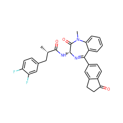 C[C@@H](Cc1ccc(F)c(F)c1)C(=O)N[C@H]1N=C(c2ccc3c(c2)CCC3=O)c2ccccc2N(C)C1=O ZINC000013587624