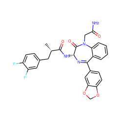 C[C@@H](Cc1ccc(F)c(F)c1)C(=O)N[C@H]1N=C(c2ccc3c(c2)OCO3)c2ccccc2N(CC(N)=O)C1=O ZINC000027331958