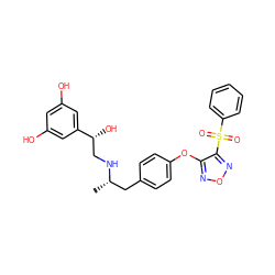 C[C@@H](Cc1ccc(Oc2nonc2S(=O)(=O)c2ccccc2)cc1)NC[C@@H](O)c1cc(O)cc(O)c1 ZINC000028711793