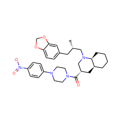 C[C@@H](Cc1ccc2c(c1)OCO2)CN1C[C@@H](C(=O)N2CCN(c3ccc([N+](=O)[O-])cc3)CC2)C[C@@H]2CCCC[C@@H]21 ZINC000049777650