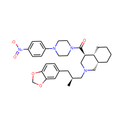 C[C@@H](Cc1ccc2c(c1)OCO2)CN1C[C@H]2CCCC[C@H]2[C@H](C(=O)N2CCN(c3ccc([N+](=O)[O-])cc3)CC2)C1 ZINC000049778065