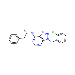 C[C@@H](Cc1ccccc1)Nc1ncnc2c1nnn2Cc1ccccc1Cl ZINC000013778564