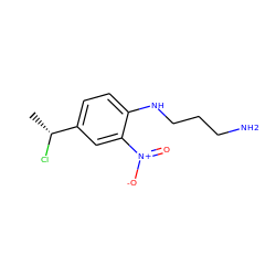 C[C@@H](Cl)c1ccc(NCCCN)c([N+](=O)[O-])c1 ZINC000028644950