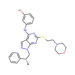 C[C@@H](Cn1ncc2c(Nc3cccc(O)c3)nc(SCCN3CCOCC3)nc21)c1ccccc1 ZINC000299854501