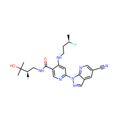 C[C@@H](F)CCNc1cc(-n2ncc3cc(C#N)cnc32)ncc1C(=O)NC[C@@H](F)C(C)(C)O ZINC001772628637