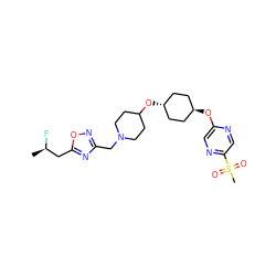 C[C@@H](F)Cc1nc(CN2CCC(O[C@H]3CC[C@H](Oc4cnc(S(C)(=O)=O)cn4)CC3)CC2)no1 ZINC000473101529