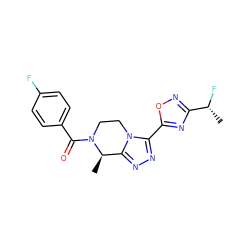 C[C@@H](F)c1noc(-c2nnc3n2CCN(C(=O)c2ccc(F)cc2)[C@@H]3C)n1 ZINC000218591525