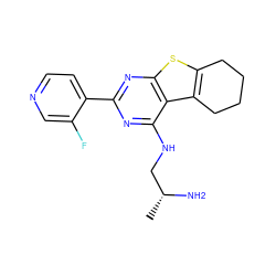 C[C@@H](N)CNc1nc(-c2ccncc2F)nc2sc3c(c12)CCCC3 ZINC000223674395