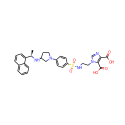 C[C@@H](N[C@H]1CCN(c2ccc(S(=O)(=O)NCCn3cnc(C(=O)O)c3C(=O)O)cc2)C1)c1cccc2ccccc12 ZINC001772632258