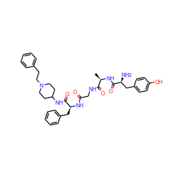 C[C@@H](NC(=O)[C@@H](N)Cc1ccc(O)cc1)C(=O)NCC(=O)N[C@@H](Cc1ccccc1)C(=O)NC1CCN(CCc2ccccc2)CC1 ZINC000014975443