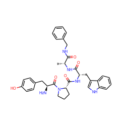 C[C@@H](NC(=O)[C@H](Cc1c[nH]c2ccccc12)NC(=O)[C@@H]1CCCN1C(=O)[C@@H](N)Cc1ccc(O)cc1)C(=O)NCc1ccccc1 ZINC000049722652