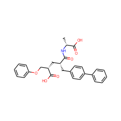 C[C@@H](NC(=O)[C@H](Cc1ccc(-c2ccccc2)cc1)C[C@@H](COc1ccccc1)C(=O)O)C(=O)O ZINC000027757372