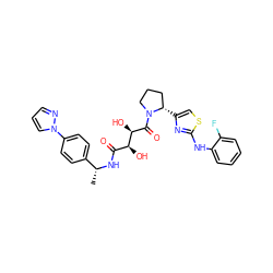 C[C@@H](NC(=O)[C@H](O)[C@@H](O)C(=O)N1CCC[C@@H]1c1csc(Nc2ccccc2F)n1)c1ccc(-n2cccn2)cc1 ZINC000071341708