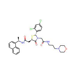 C[C@@H](NC(=O)C[C@H]1S[C@H](c2ccc(Cl)cc2Cl)N(CC(=O)NCCCN2CCOCC2)C1=O)c1cccc2ccccc12 ZINC000029347049