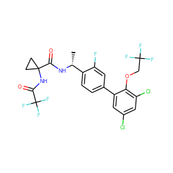 C[C@@H](NC(=O)C1(NC(=O)C(F)(F)F)CC1)c1ccc(-c2cc(Cl)cc(Cl)c2OCC(F)(F)F)cc1F ZINC000029130168