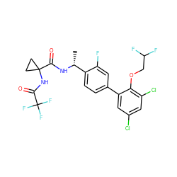 C[C@@H](NC(=O)C1(NC(=O)C(F)(F)F)CC1)c1ccc(-c2cc(Cl)cc(Cl)c2OCC(F)F)cc1F ZINC000029129212