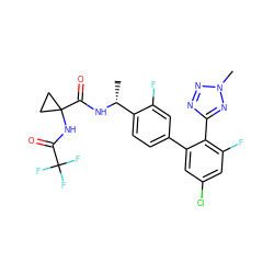 C[C@@H](NC(=O)C1(NC(=O)C(F)(F)F)CC1)c1ccc(-c2cc(Cl)cc(F)c2-c2nnn(C)n2)cc1F ZINC000028822443