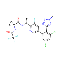 C[C@@H](NC(=O)C1(NC(=O)C(F)(F)F)CC1)c1ncc(-c2cc(Cl)cc(Cl)c2-c2nnn(C)n2)cc1F ZINC000028822455