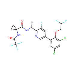 C[C@@H](NC(=O)C1(NC(=O)C(F)(F)F)CC1)c1ncc(-c2cc(Cl)cc(Cl)c2OCC(F)F)cc1F ZINC000029128965