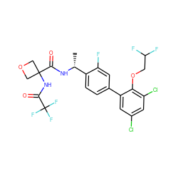 C[C@@H](NC(=O)C1(NC(=O)C(F)(F)F)COC1)c1ccc(-c2cc(Cl)cc(Cl)c2OCC(F)F)cc1F ZINC000169710394